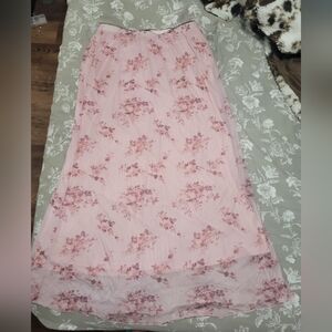 Pink Floral Mesh Maxi Skirt